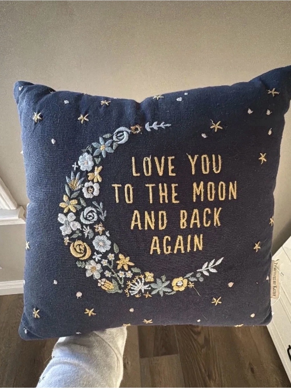 Primitives by Kathy Navy Embroidered Moon & Floral Accent Pillow